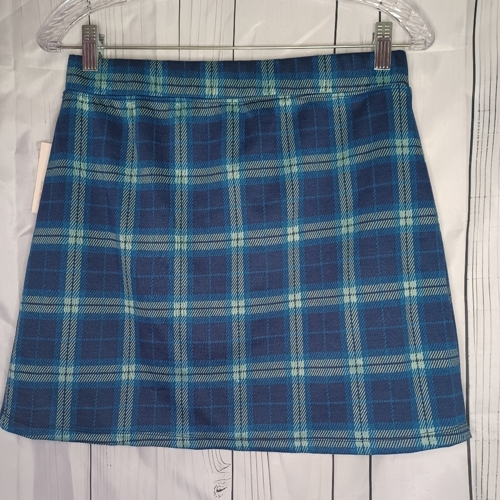 SO blue plaid buttoned faux wrap preppy 90’s Y2K schoolgirl mini skirt NWT - Picture 9 of 15
